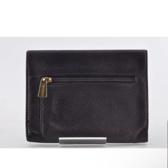 💎⭐️ Auth Chanel Caviar Skin Coco Mark Tri-Fold Wallet Leather Black ⭐️💎 - Picture 3 of 9